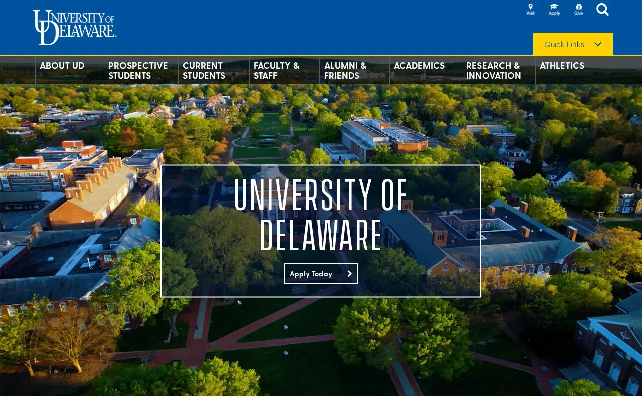 University of Delaware homepage screenshot