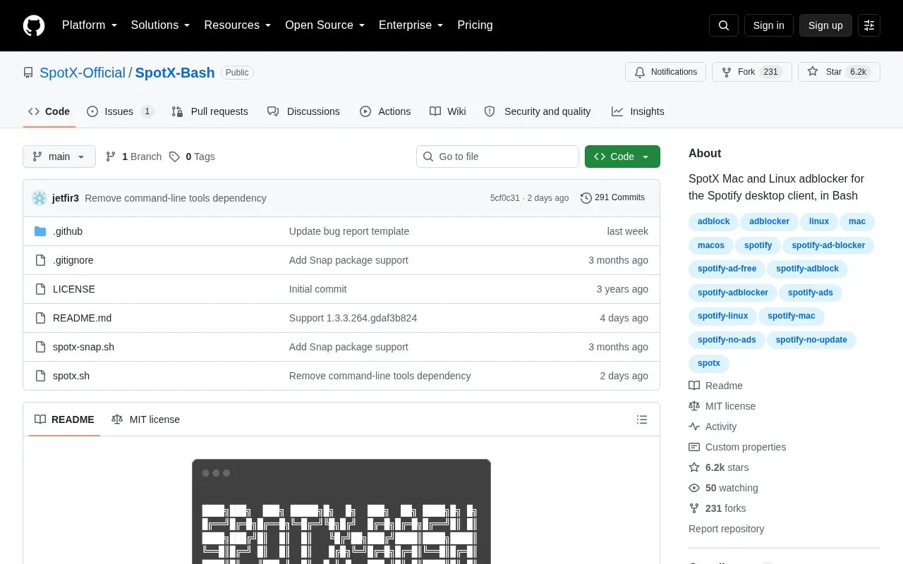 SpotX-Bash homepage screenshot