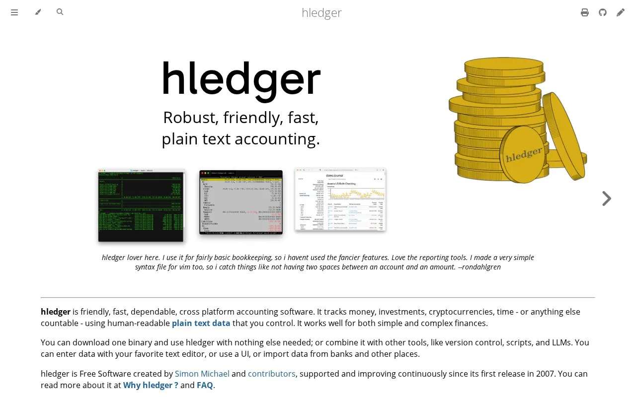 hledger homepage screenshot