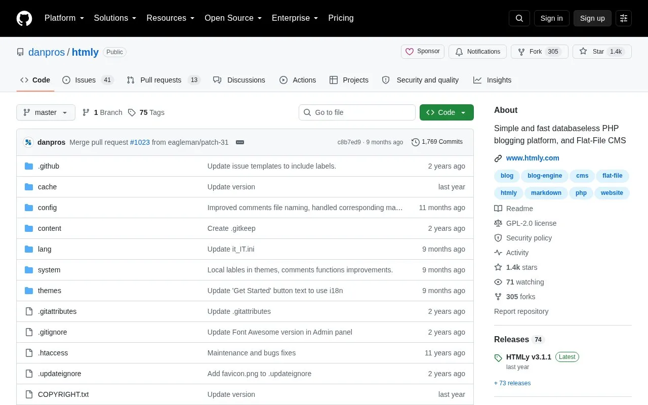 htmly homepage screenshot