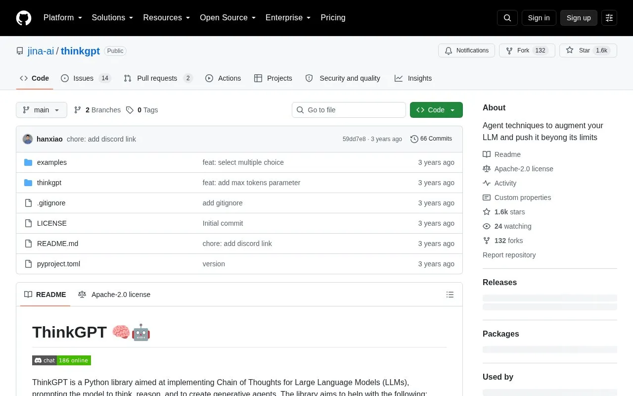 ThinkGPT homepage screenshot