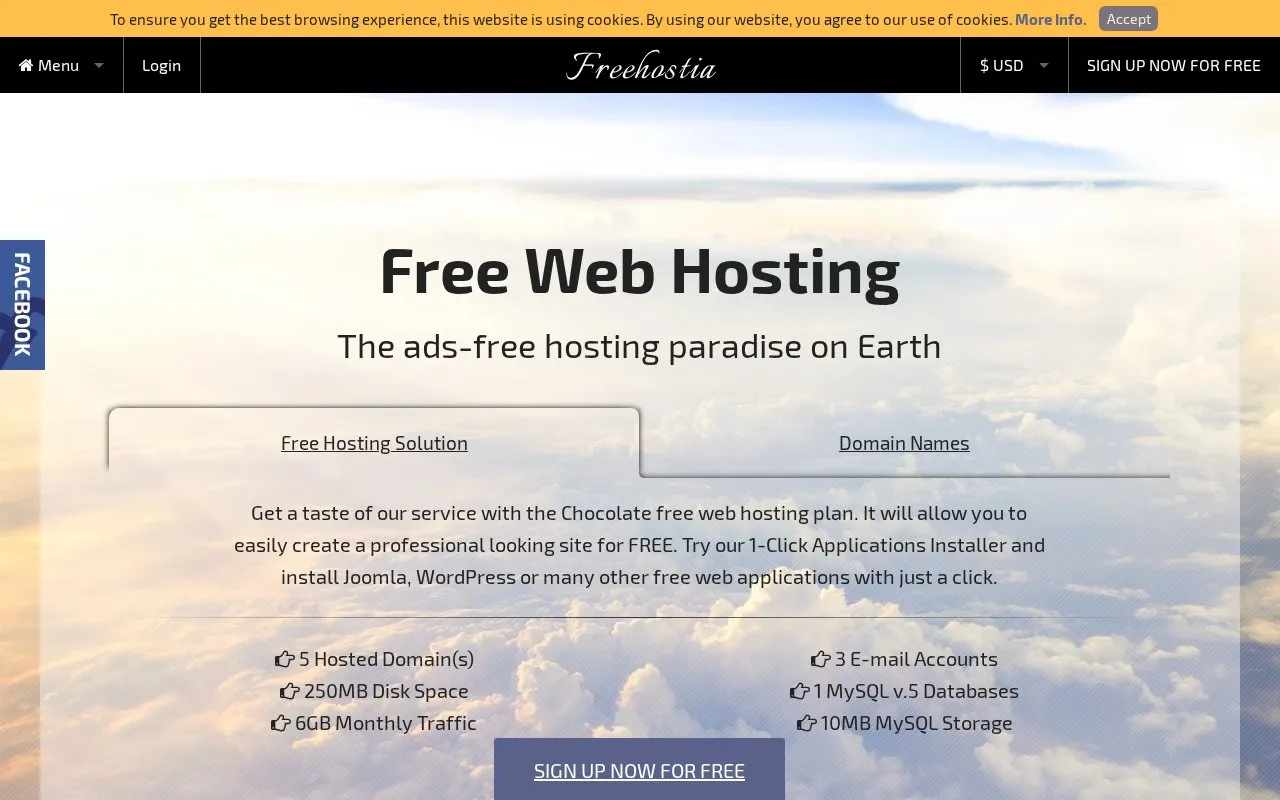 Freehostia.com homepage screenshot