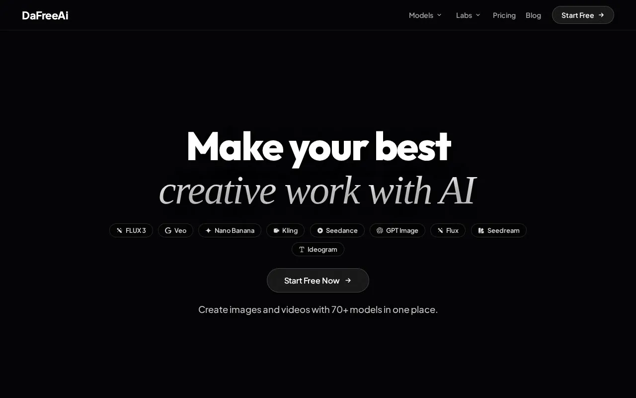 DaFreeAI homepage screenshot