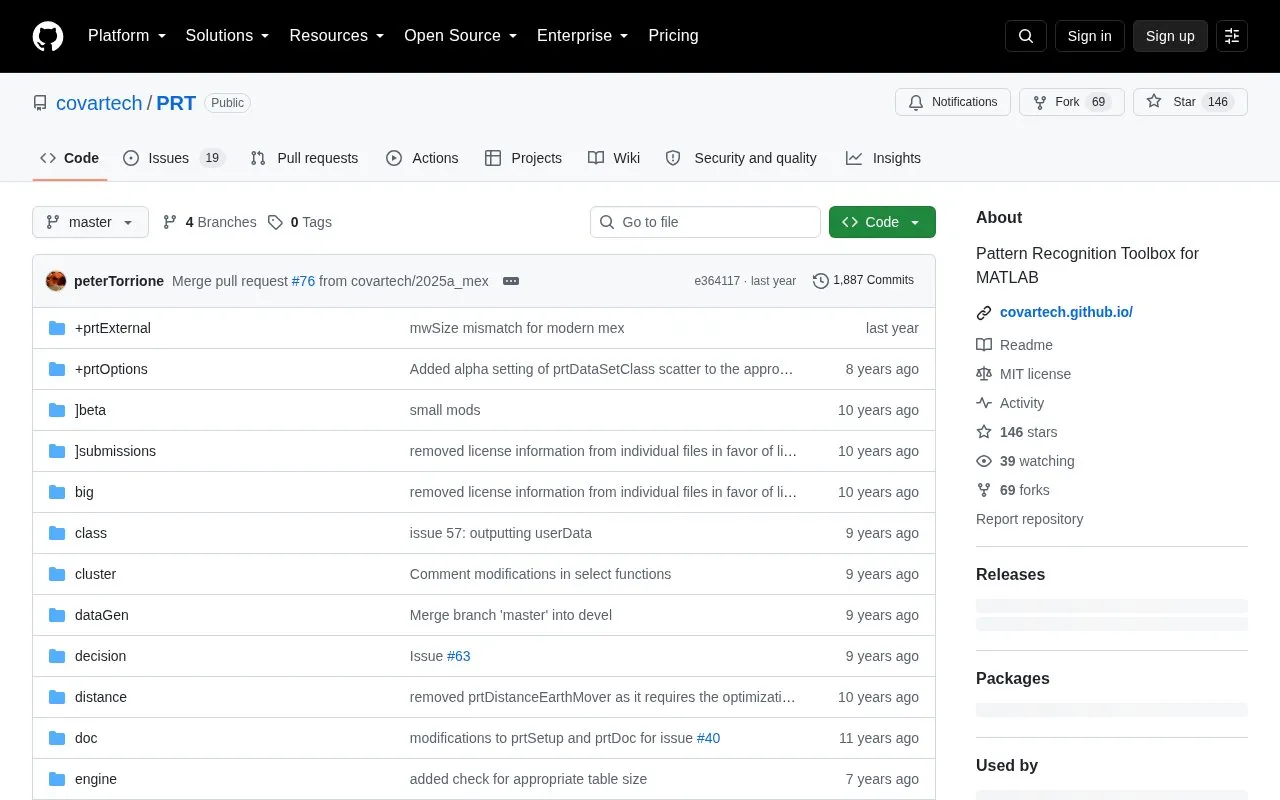 Pattern Recognition Toolbox homepage screenshot