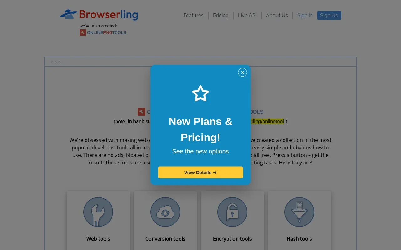 Browserling Tools homepage screenshot