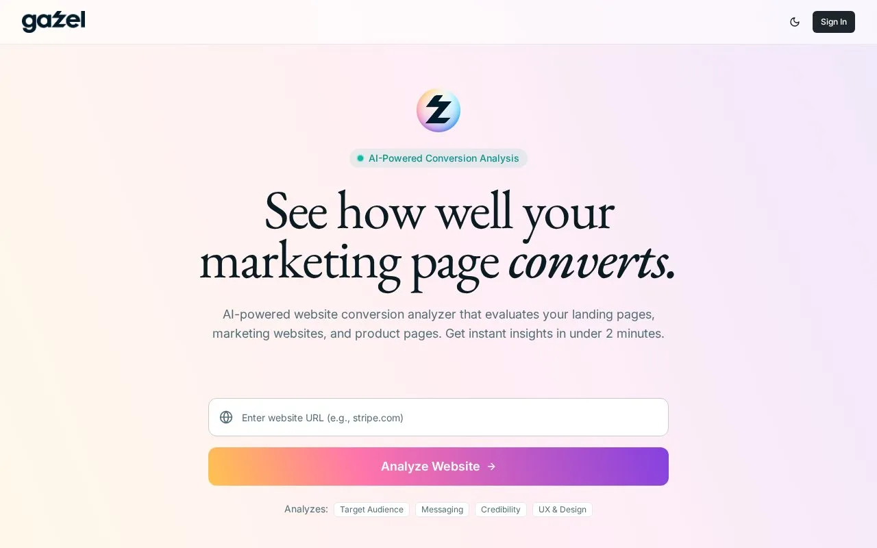 Gazel homepage screenshot