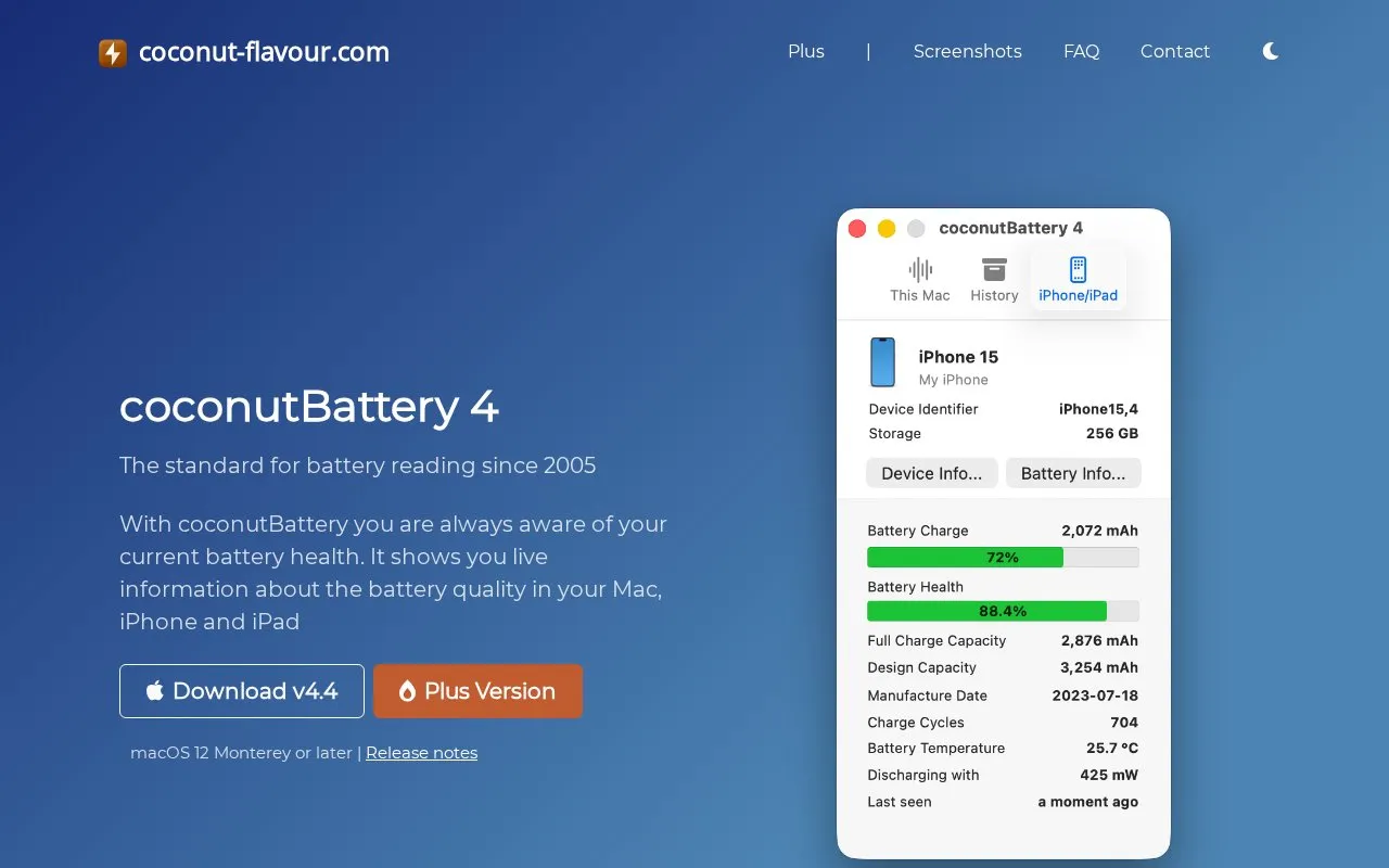 CoconutBattery homepage screenshot