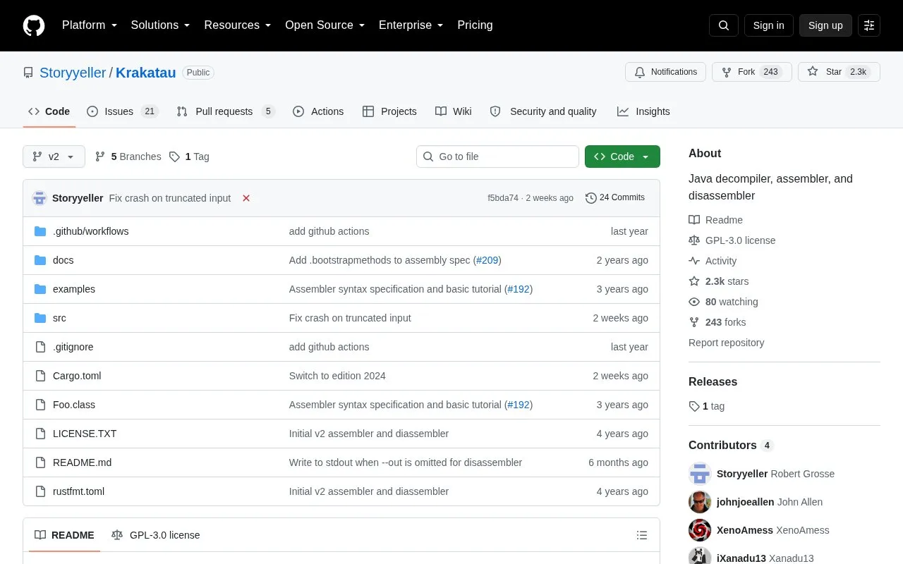 Krakatau homepage screenshot