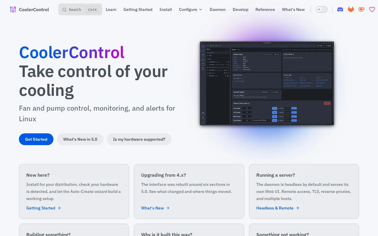 CoolerControl homepage screenshot
