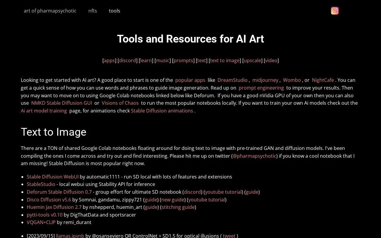 Ai generative art tools homepage screenshot