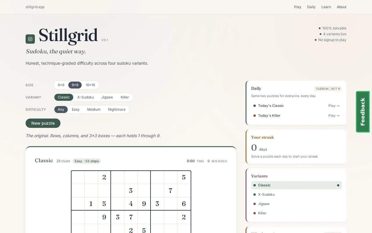 Stillgrid homepage screenshot