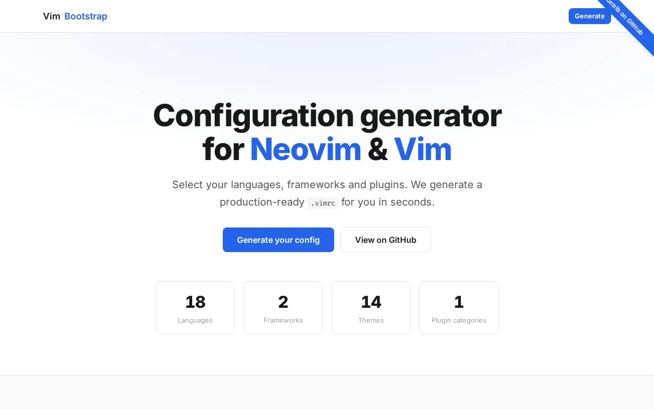 Vim Bootstrap homepage screenshot