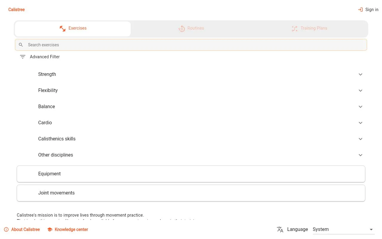 Calistree homepage screenshot