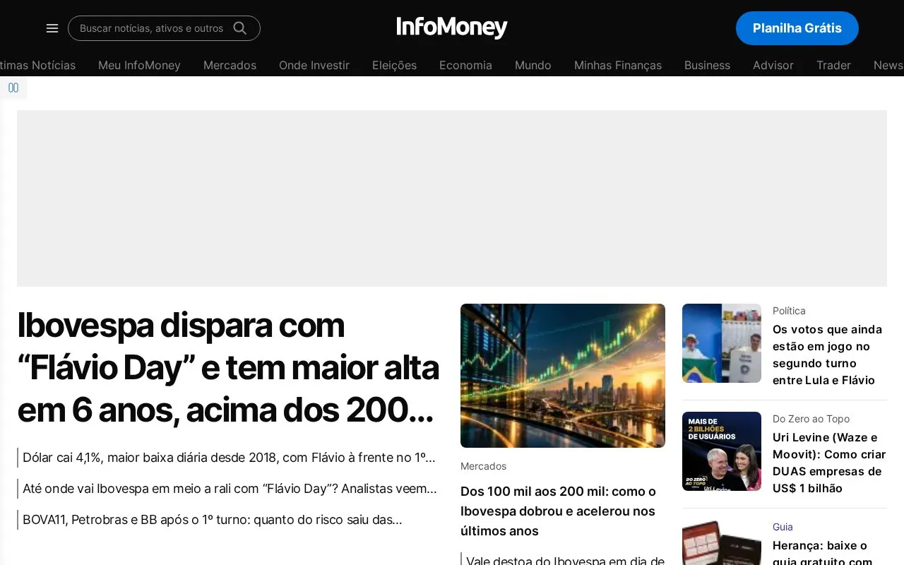 InfoMoney homepage screenshot