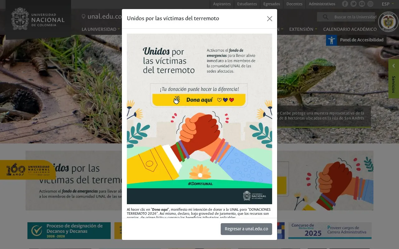 Universidad Nacional de Colombia homepage screenshot