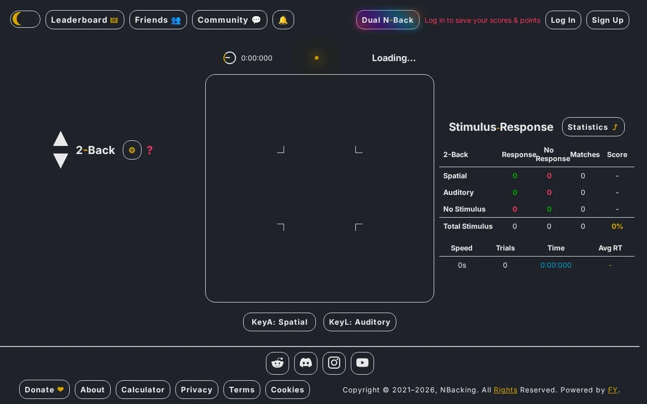 Dual N-Back homepage screenshot