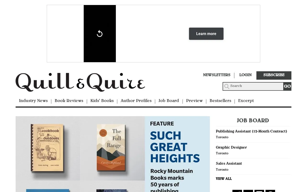 Quill & Quire homepage screenshot