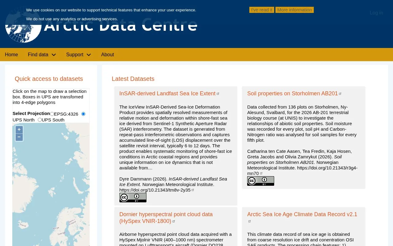 Arctic Data Centre homepage screenshot
