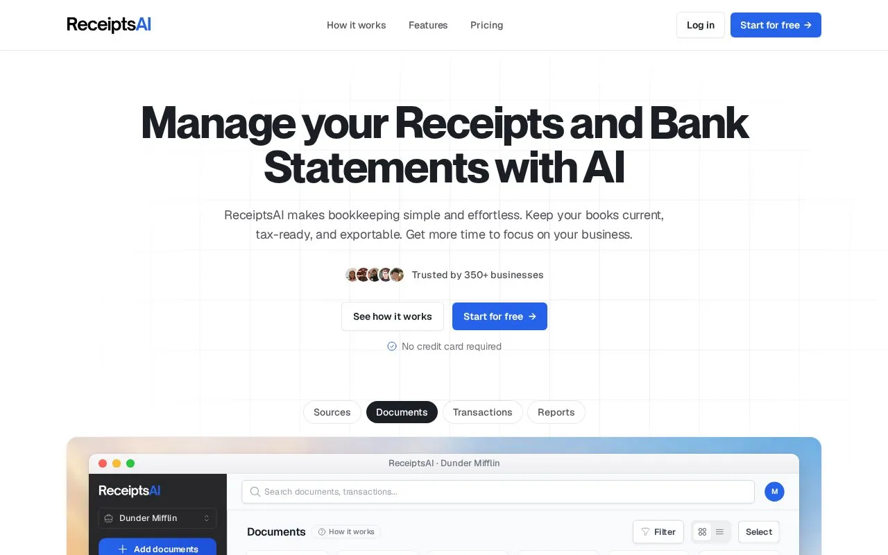 ReceiptsAI homepage screenshot