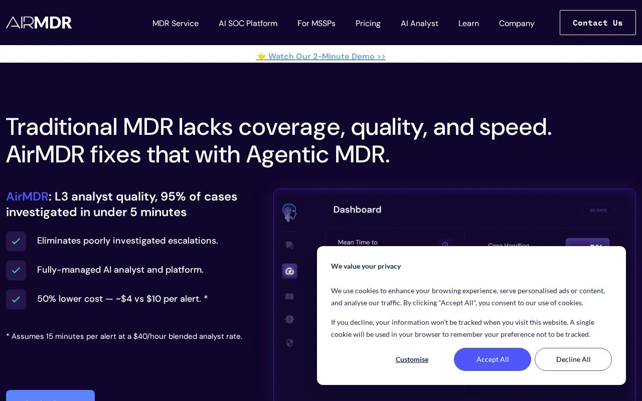 AirMDR homepage screenshot