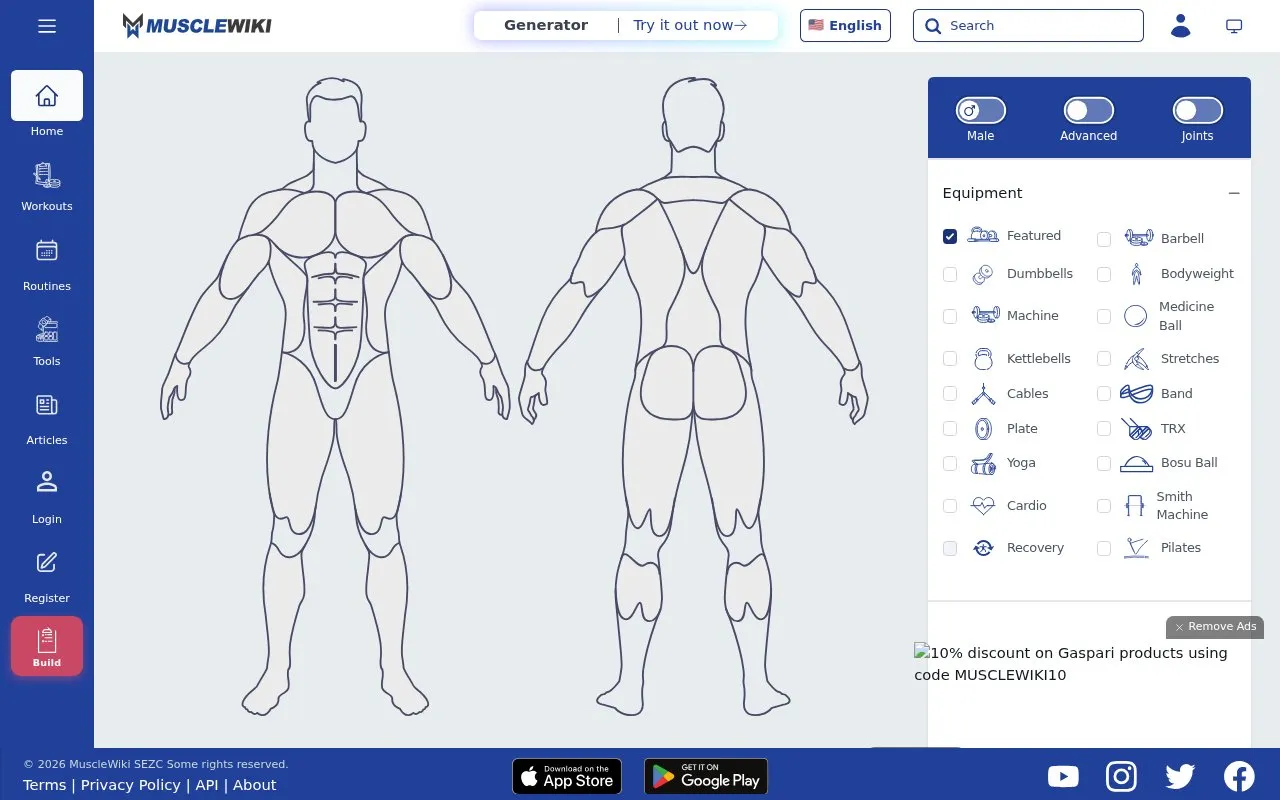 MuscleWiki homepage screenshot