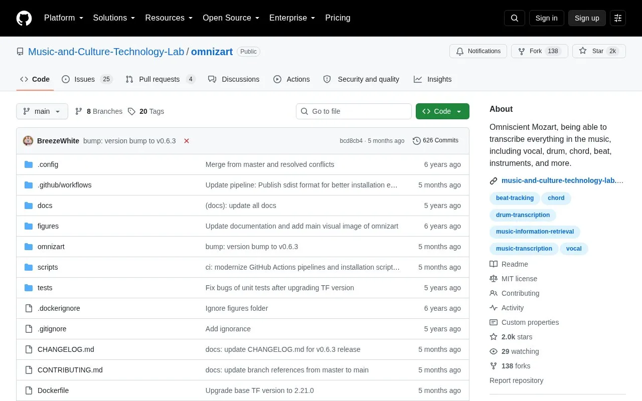 Omnizart homepage screenshot