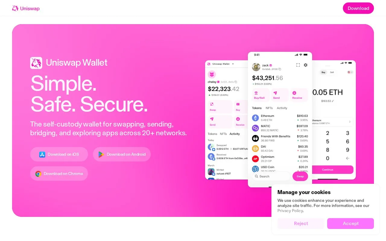 Uniswap Wallet homepage screenshot