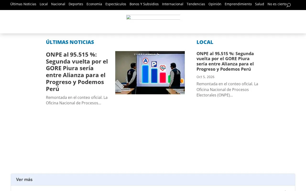 El Tiempo homepage screenshot