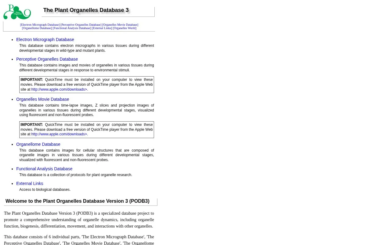 Plant Organelles Database 3 homepage screenshot