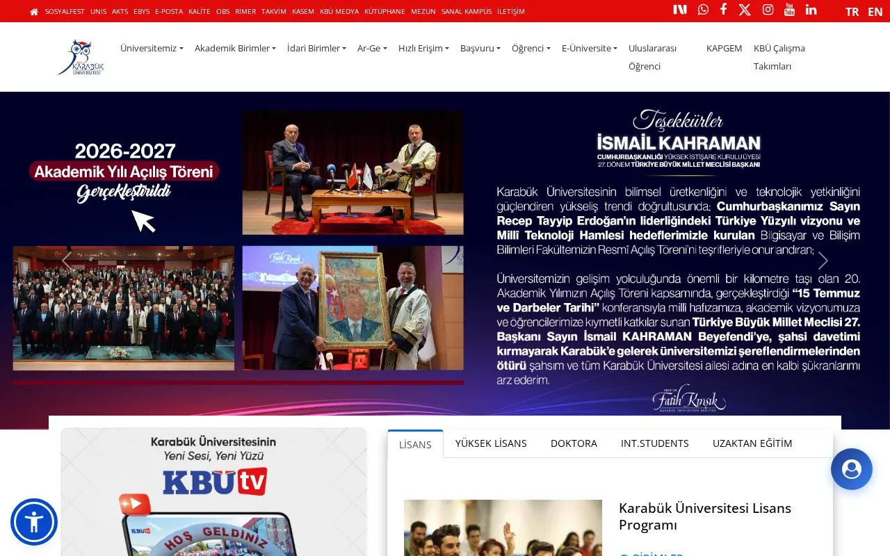 Karabuk University homepage screenshot