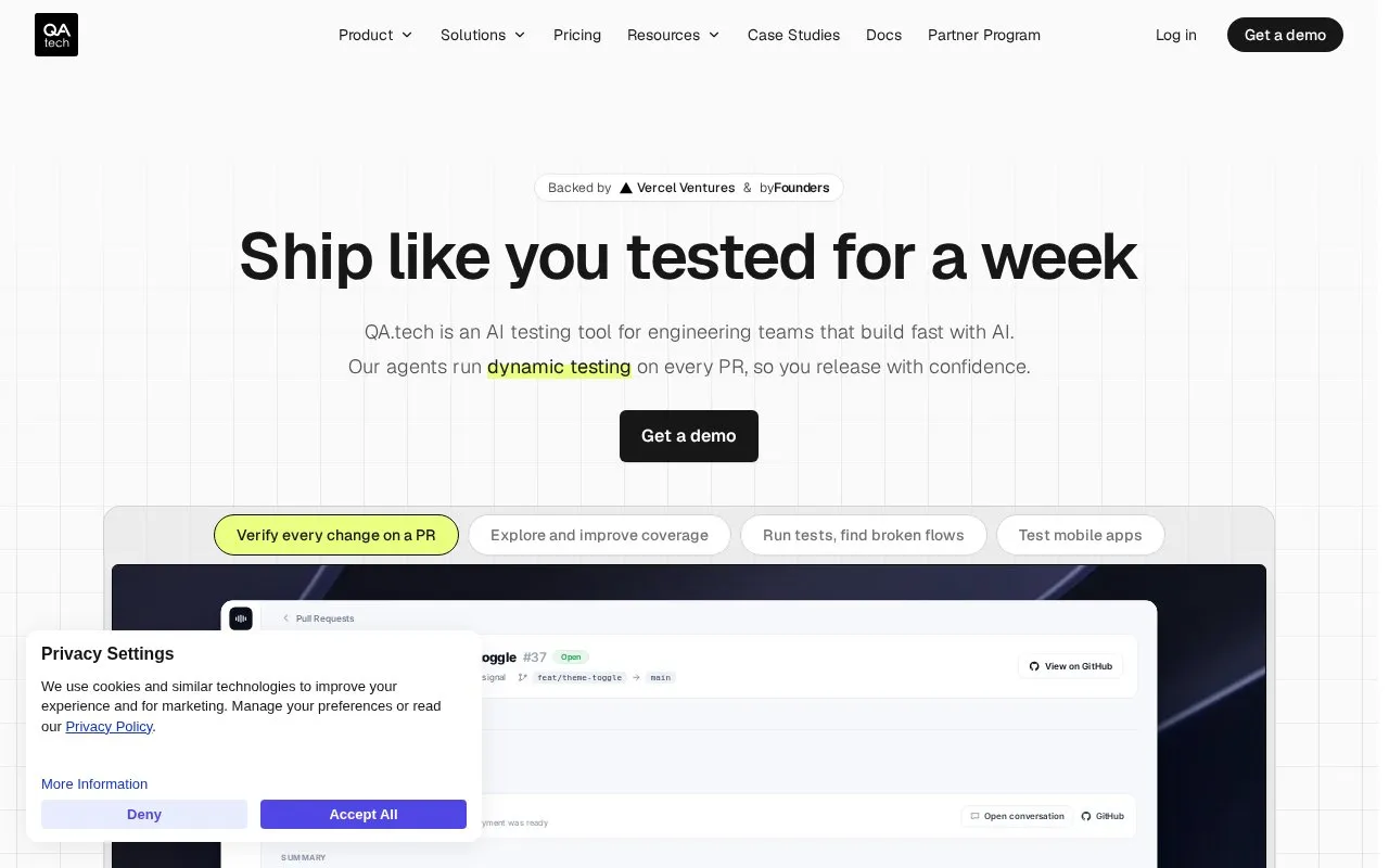 QA.tech homepage screenshot