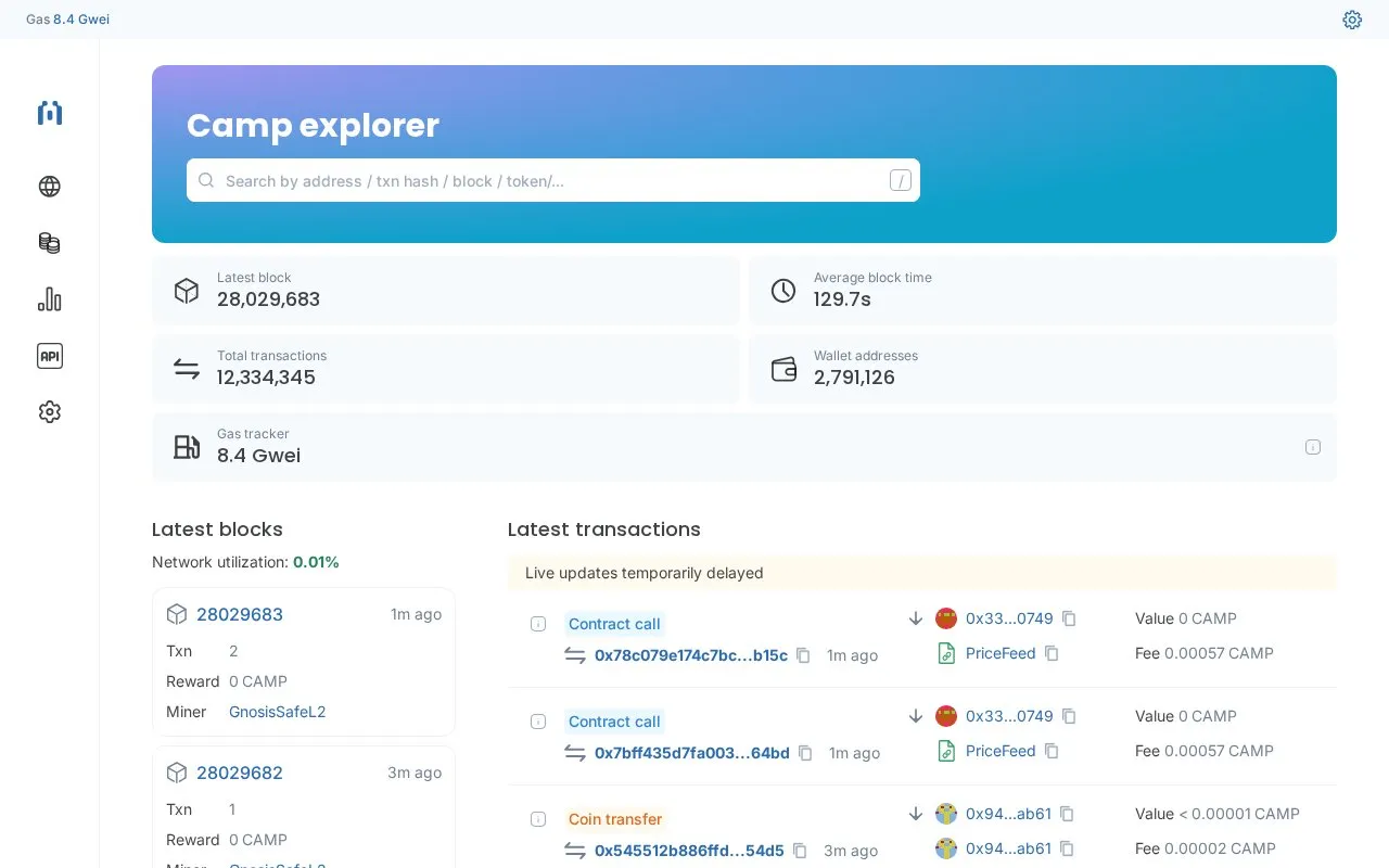 Camp Network Mainnet — blockscout homepage screenshot