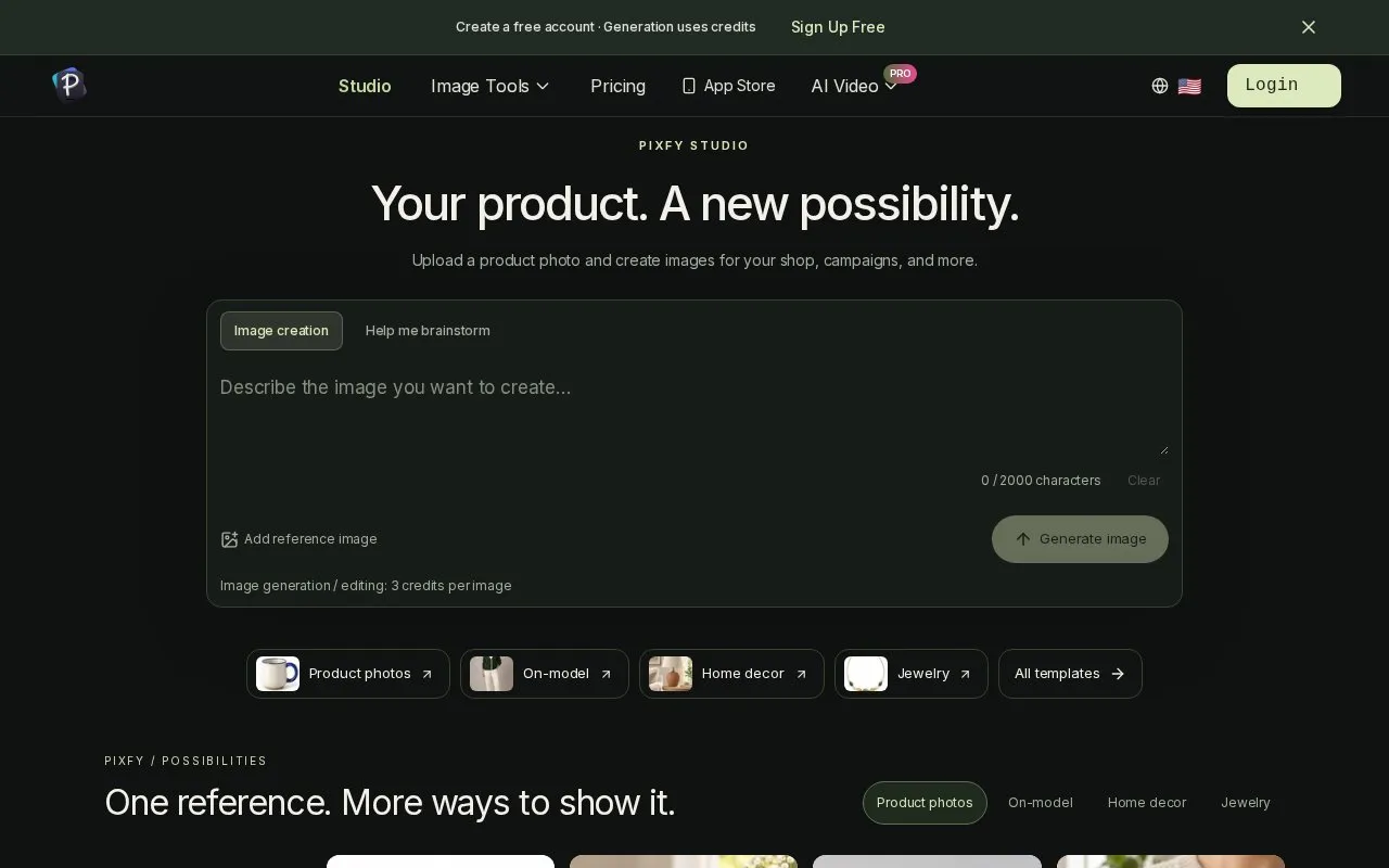 Pixfy AI homepage screenshot