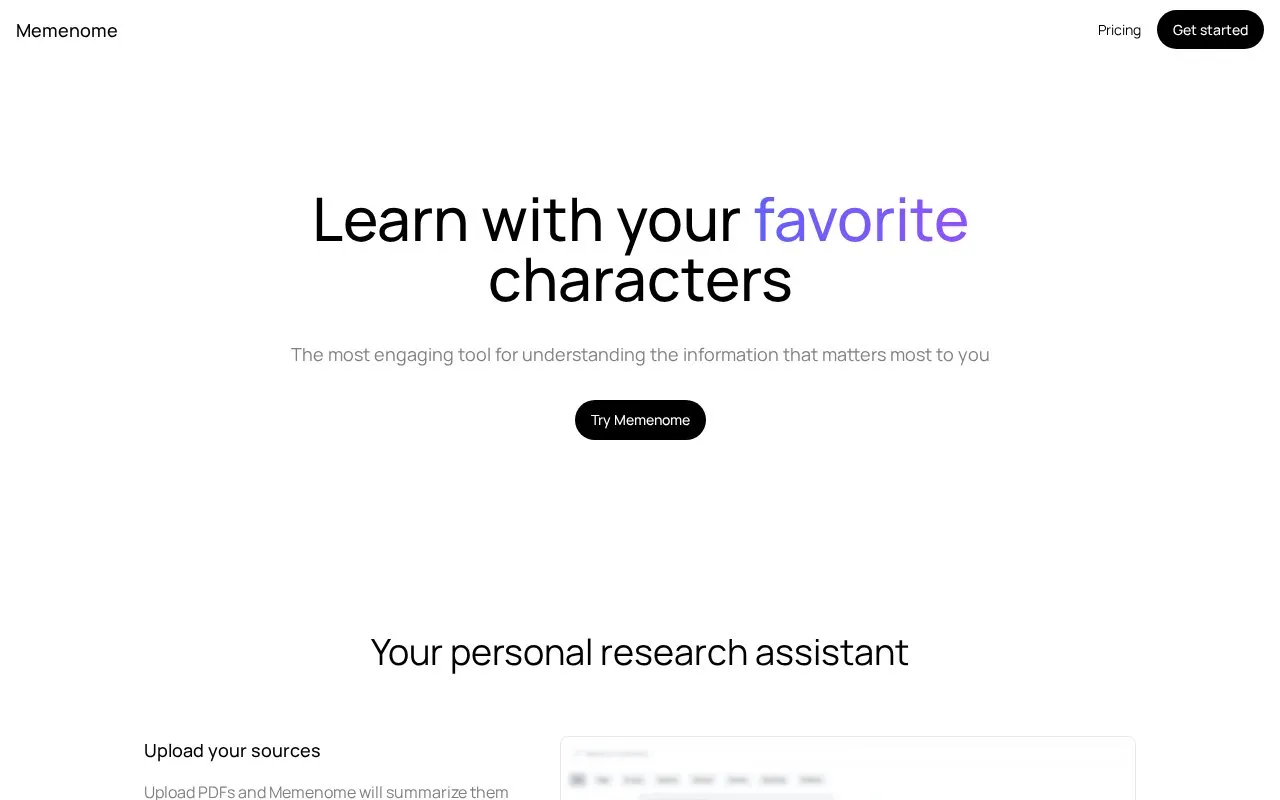 Memenome homepage screenshot