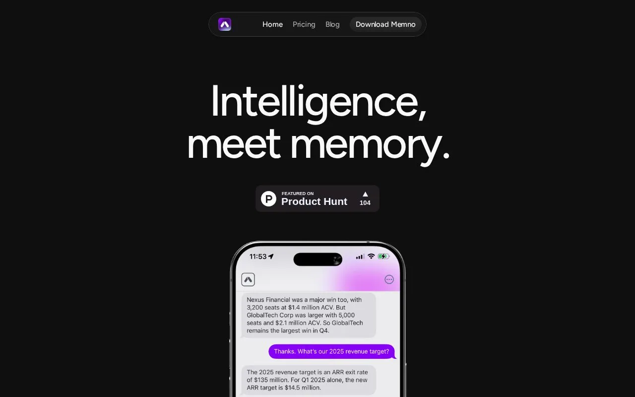 Memno homepage screenshot