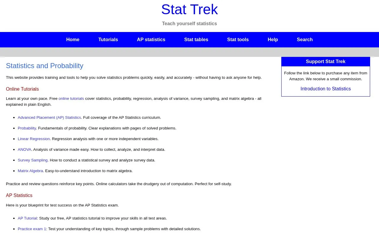 Stat Trek homepage screenshot