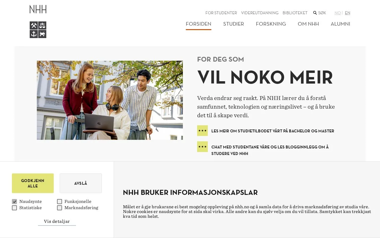Norwegian School of Economics homepage screenshot