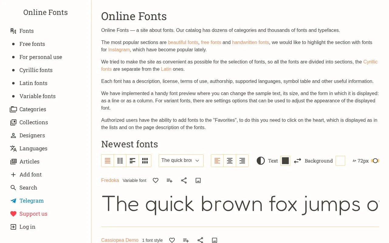 Online Fonts homepage screenshot