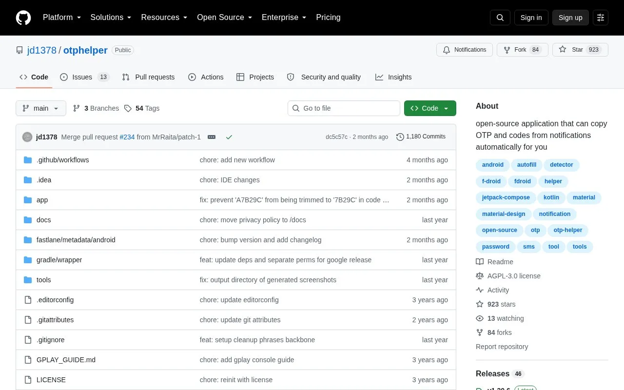 OTP Helper homepage screenshot