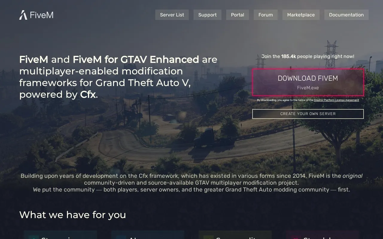 FiveM homepage screenshot