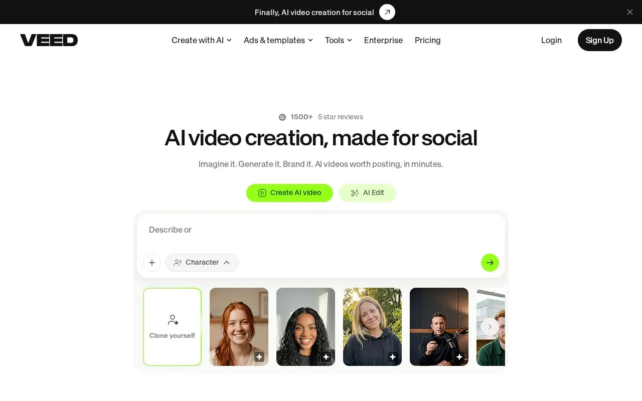 VEED homepage screenshot