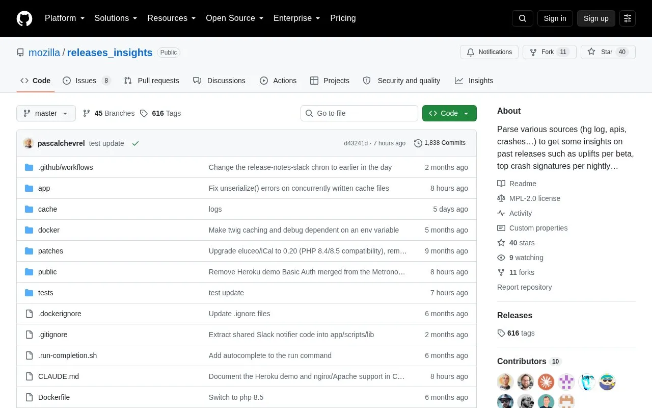 Releases Insights homepage screenshot