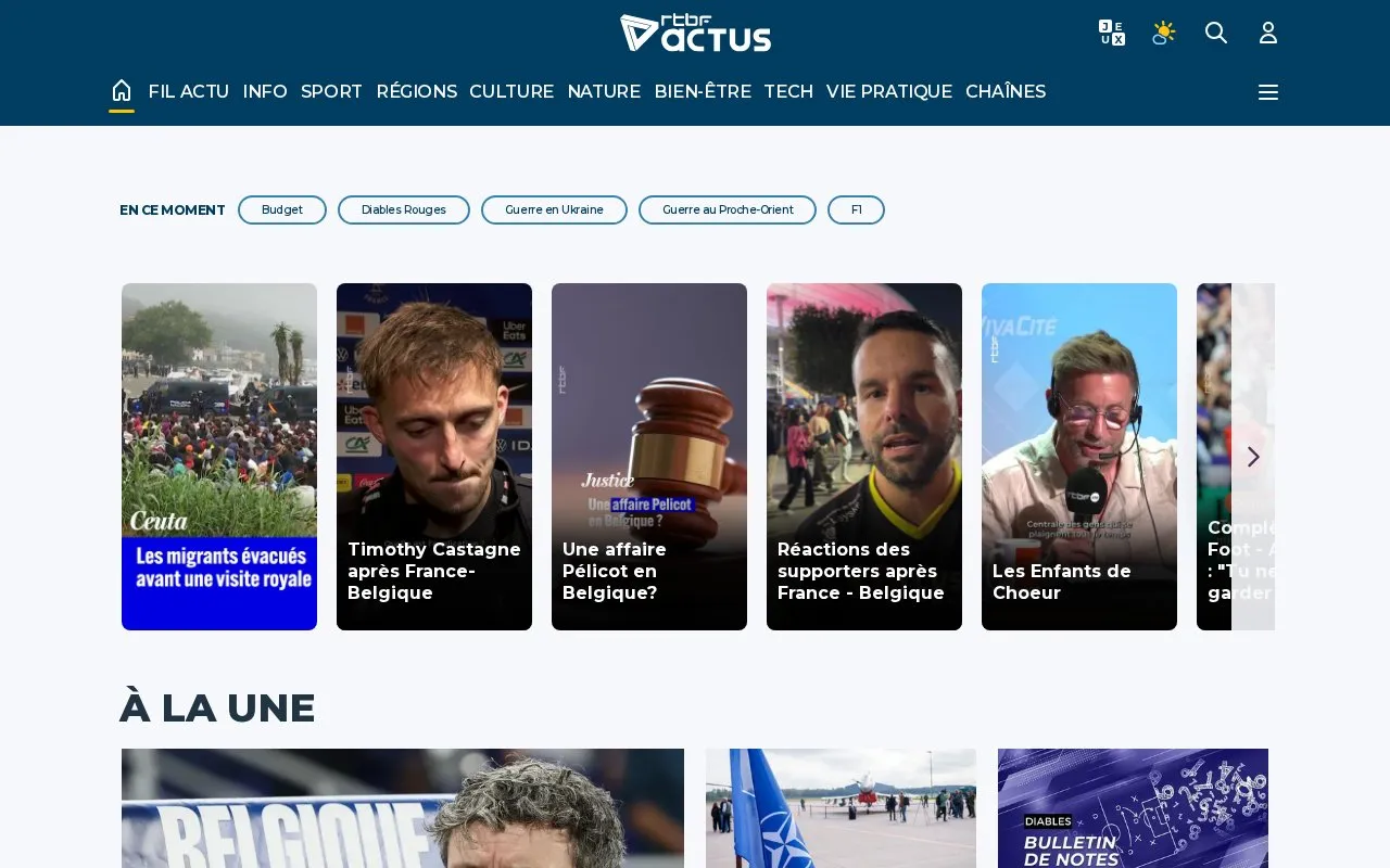 RTBF Actus homepage screenshot