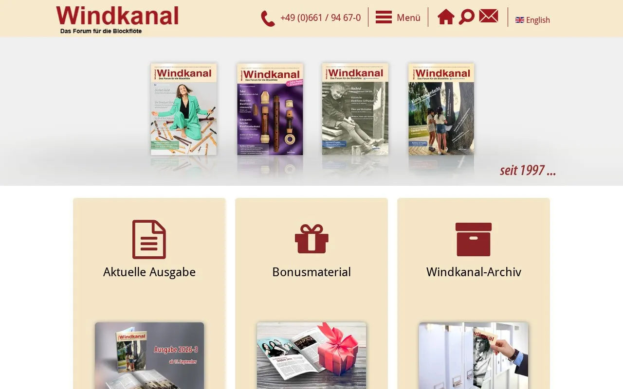 Windkanal homepage screenshot