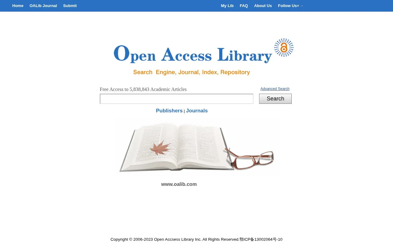Open Access Library homepage screenshot