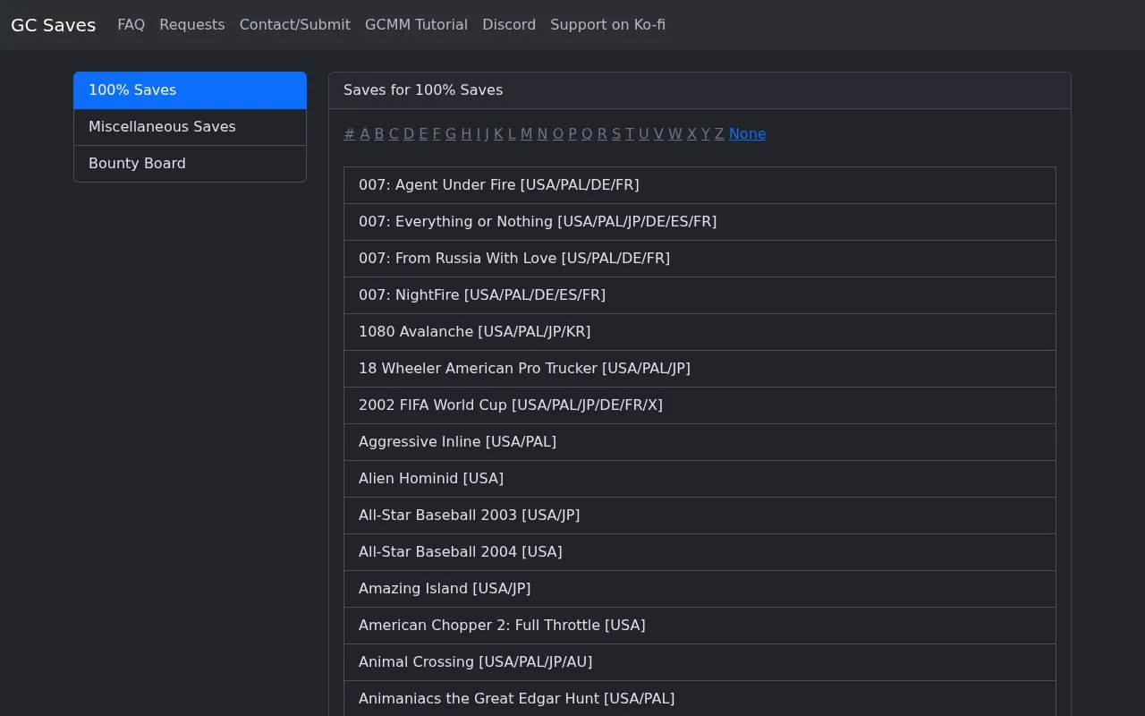 GC Saves homepage screenshot