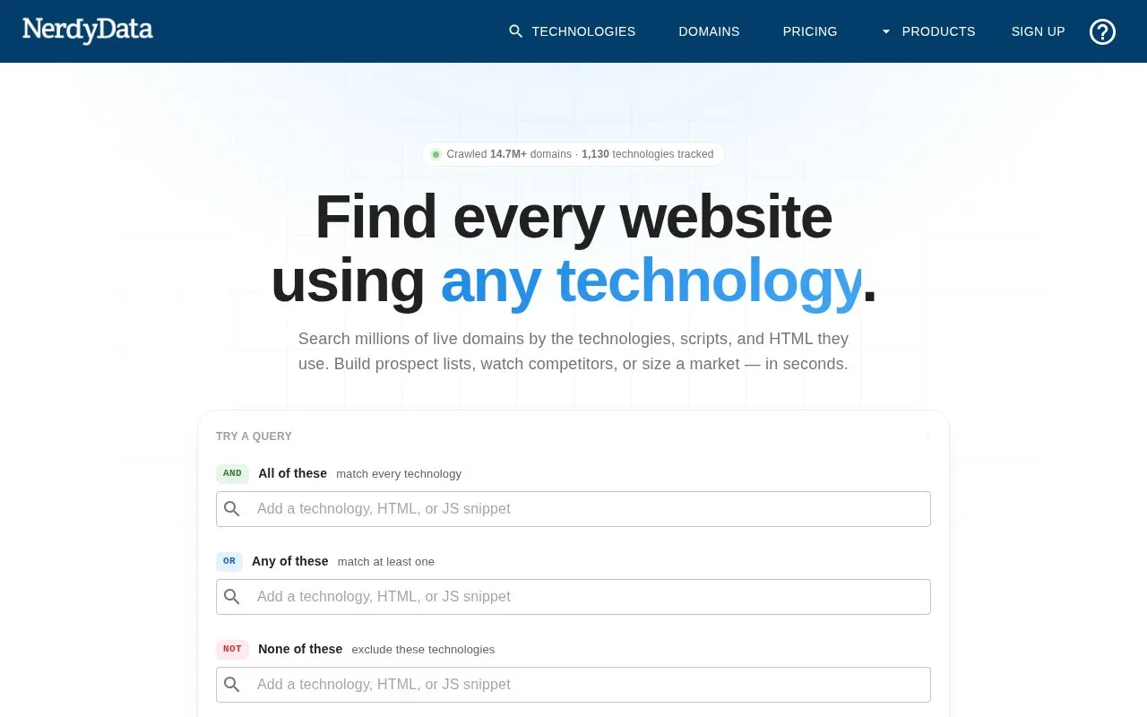NerdyData homepage screenshot