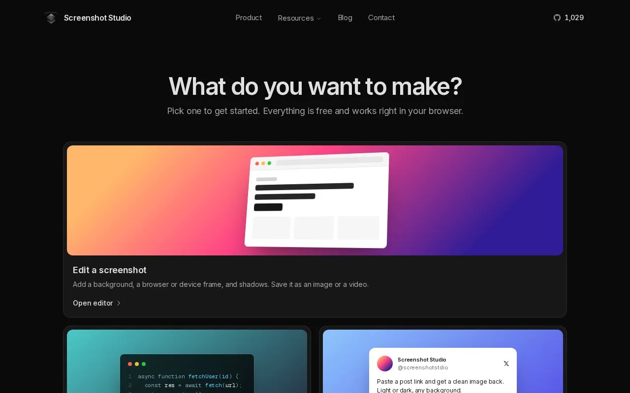 Screenshot Studio homepage screenshot