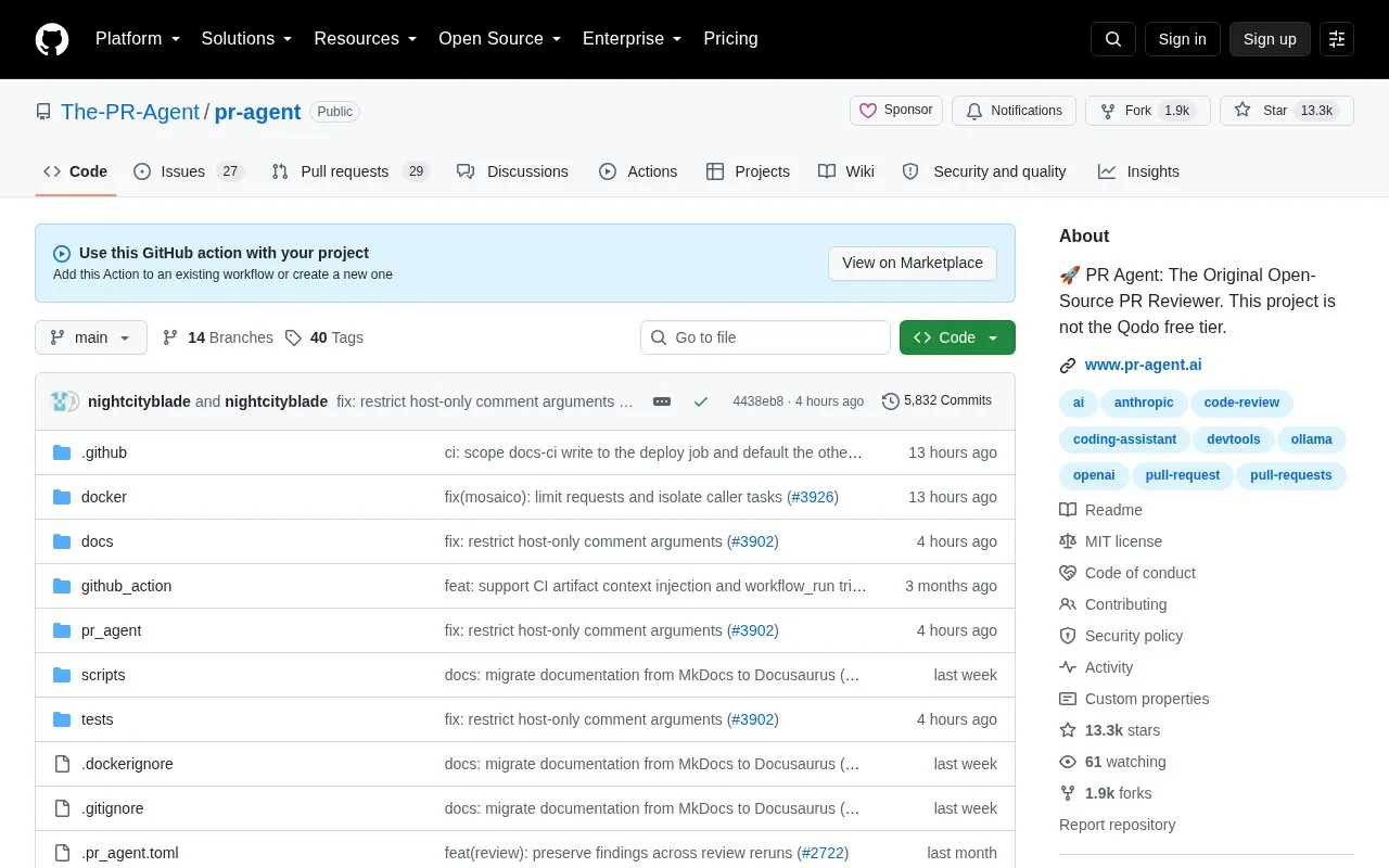 PR-Agent homepage screenshot
