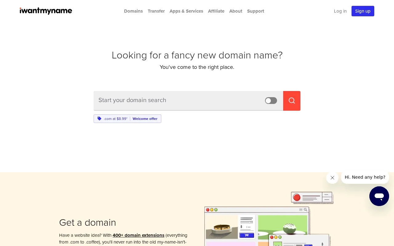 IWantMyName homepage screenshot